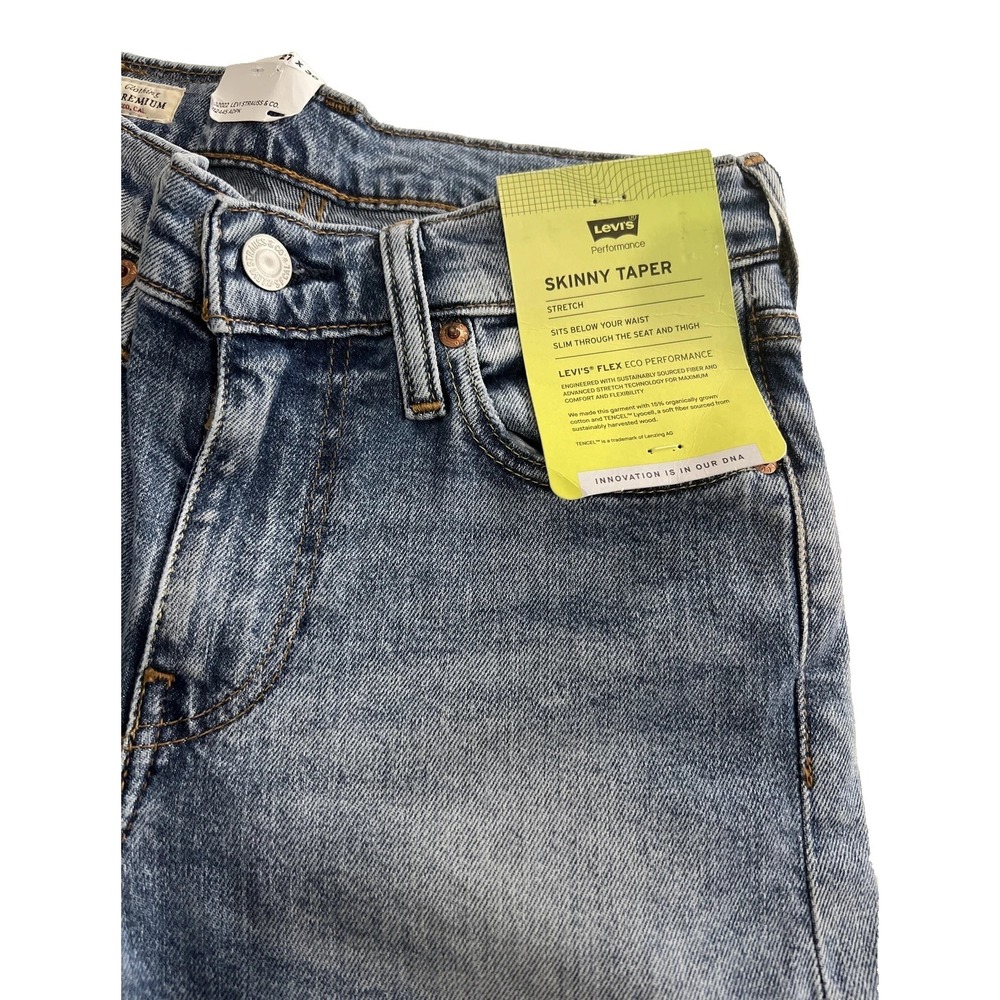 Levi's Premium Skinny Taper Flex Distressed Blue Jeans Men's Size 27x30 NEW - Picture 7 of 8